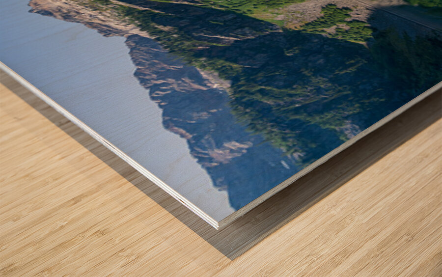 Mirror image reflection of Rainy Lake in North Cascades National Wood print