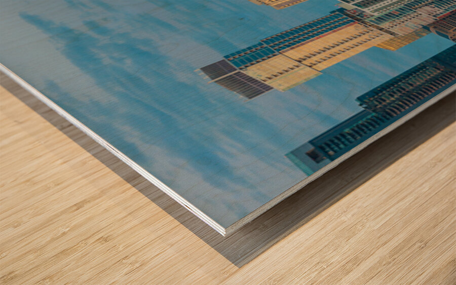 Harvest moon by Google building in Austin skyline Texas Wood print