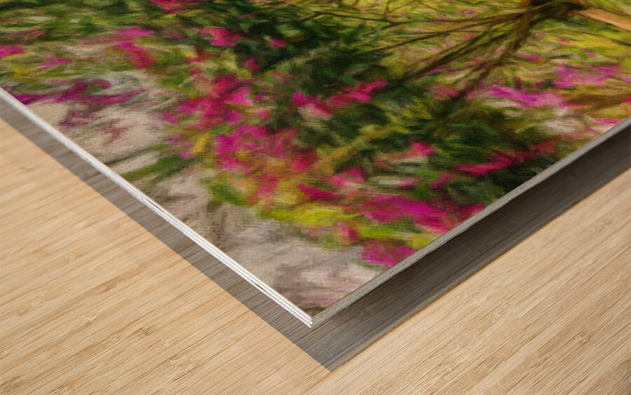 Oil painting of vintage wooden rocking chair with a straw hat re Wood print