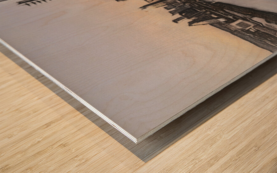 Charcoal sketch aerial Austin downtown skyline Wood print