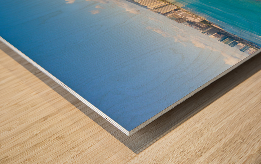 Aerial view of Waikiki looking towards Honolulu Wood print