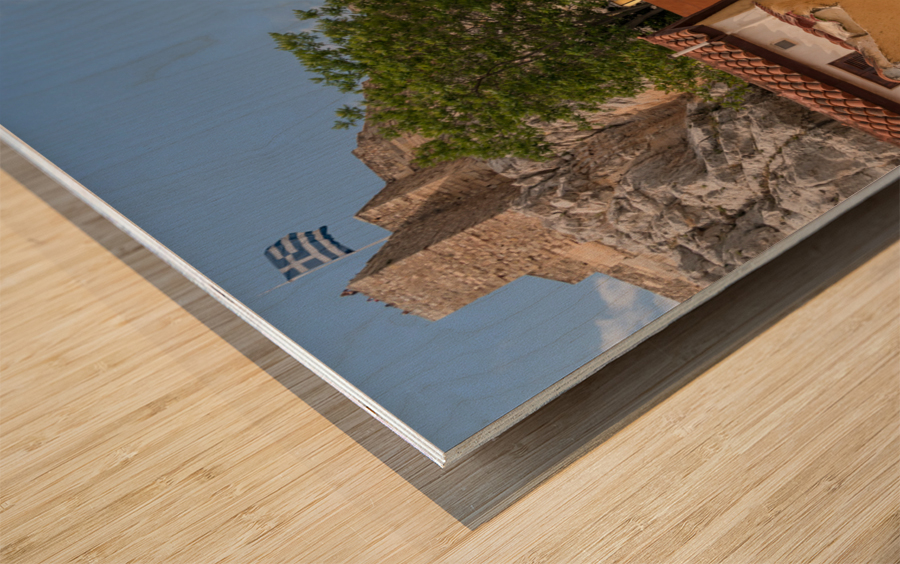 Narrow street in ancient district of Anafiotika Wood print