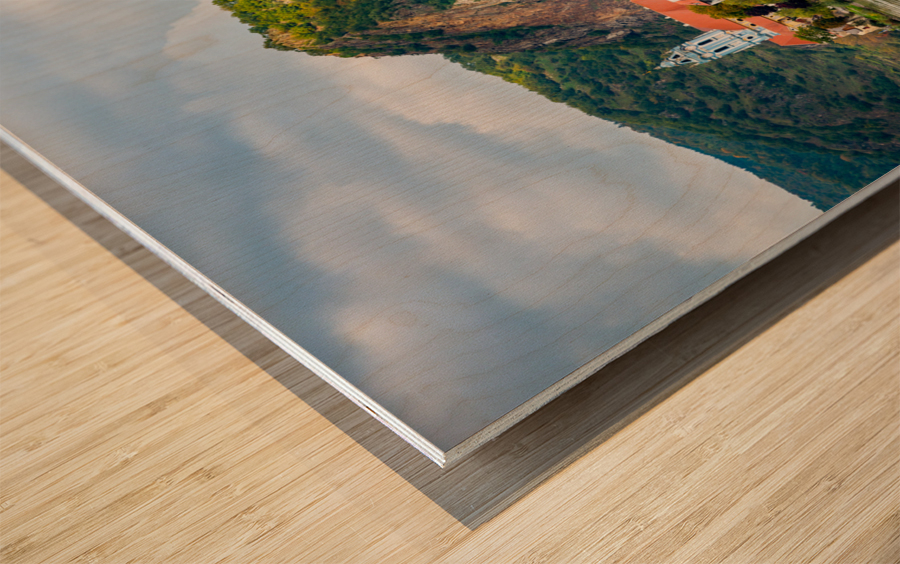 Ancient town of Durnstein in Austria on riverbank Wood print