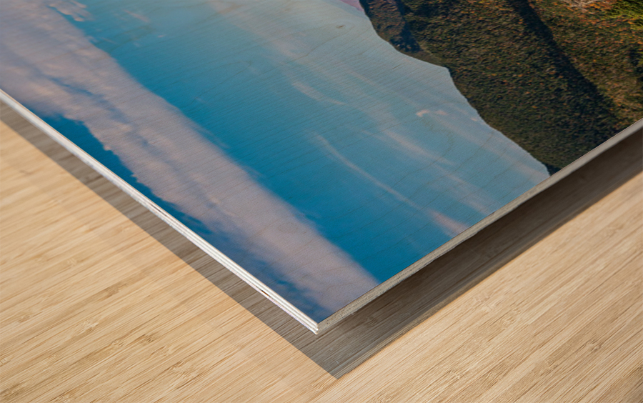 Aerial view of Smugglers Notch in the fall Wood print