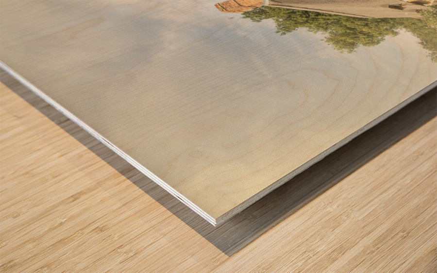 Faded cotswold stone house in Ilmington Wood print