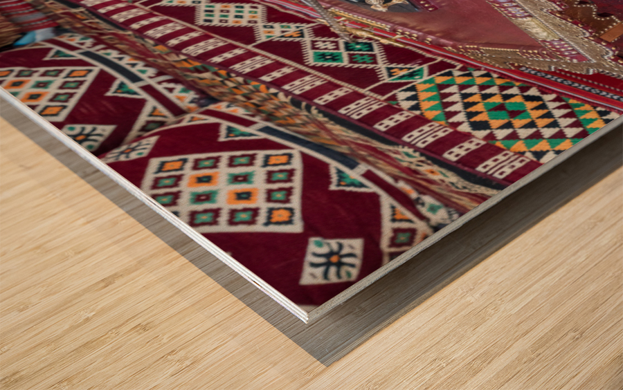 Traditional arabic coffee jugs or qahwa in Dubai with table and  Wood print