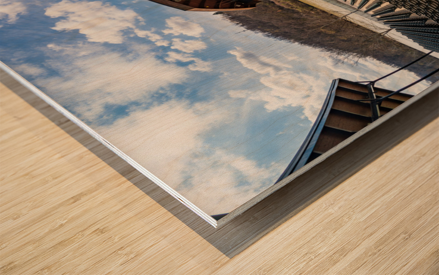 Fisheye lens view of Ruby Amphitheater in Morgantown WV Wood print
