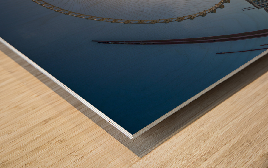 Fisheye view of Ain Dubai observation wheel on Bluewaters Island Wood print