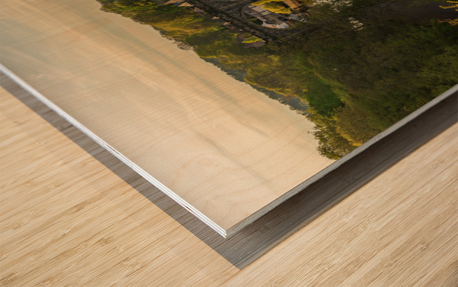 Old stone railway viaduct over River Nidd in Knaresborough Wood print