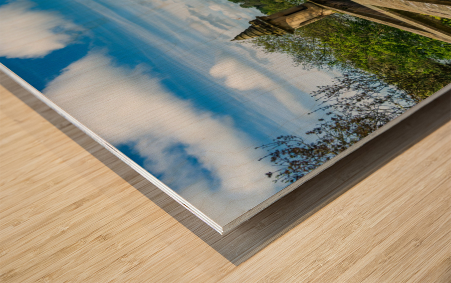 Old stone railway viaduct over River Nidd in Knaresborough Wood print