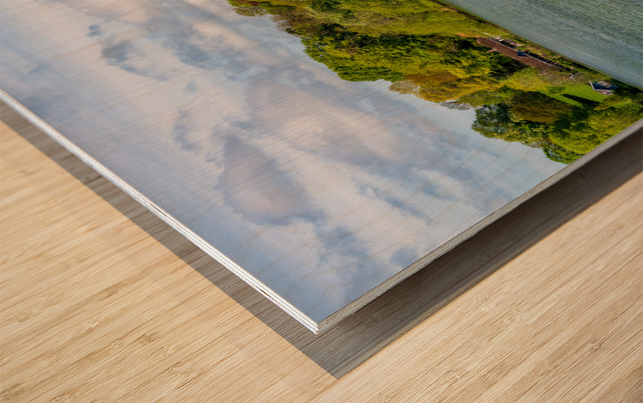 View across the Mere to the town of Ellesmere in Shropshire Wood print