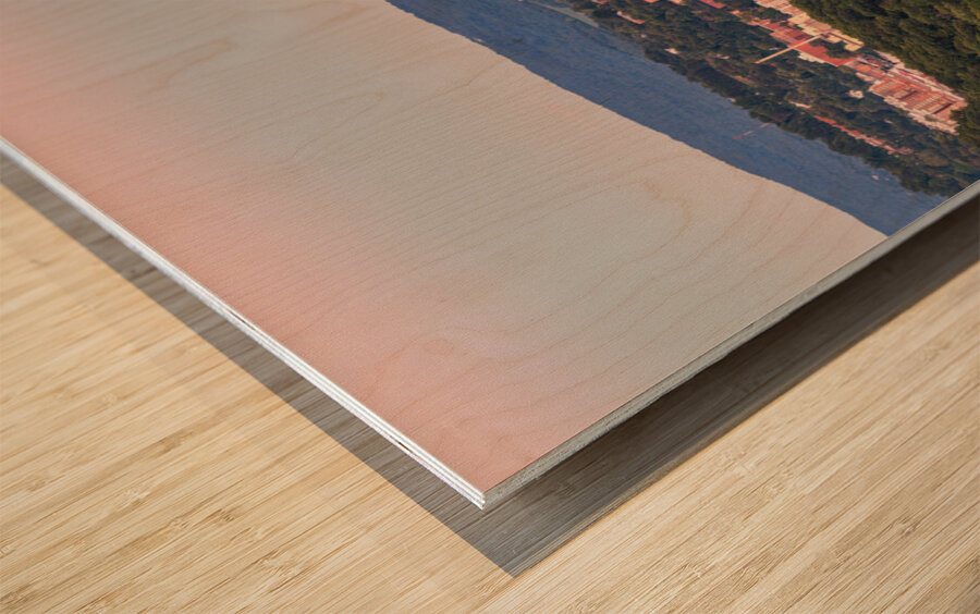 Sunset lights the sky above Morgantown in West Virginia Wood print