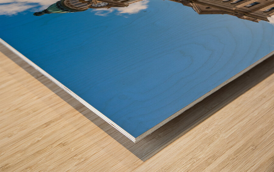 Facade and clock tower of Winneshiek County Courthouse Decorah Wood print