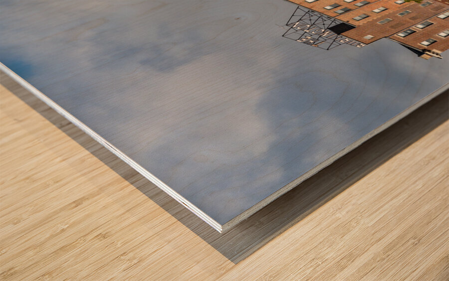 Cityscape of Burlington in Iowa from the Mississippi river Wood print