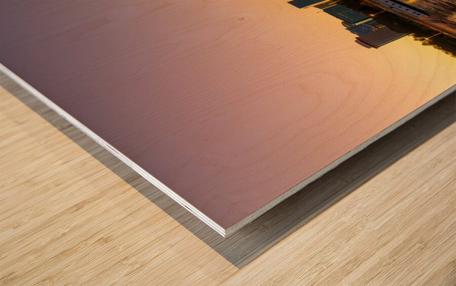 Reflections of St Louis and Gateway Arch in Mississippi River Wood print