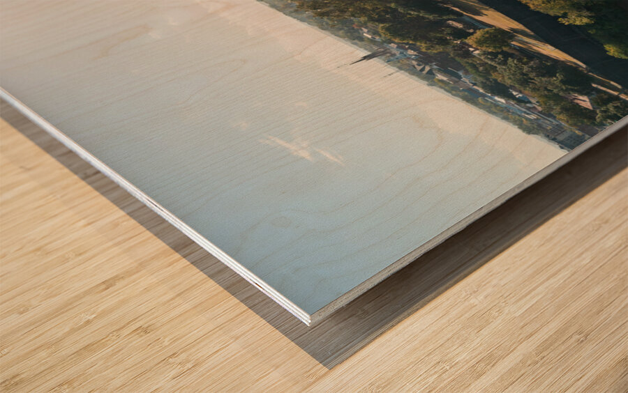 Townscape of Natchez in Mississippi with old mansion grounds Wood print