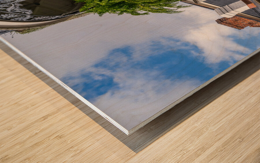 Traditional wrought iron balcony on brick New Orleans house Wood print