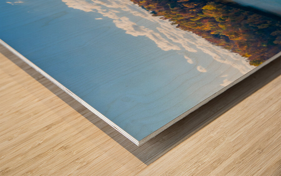 Aerial panorama of fall colors on Cheat Lake Morgantown WV with Wood print