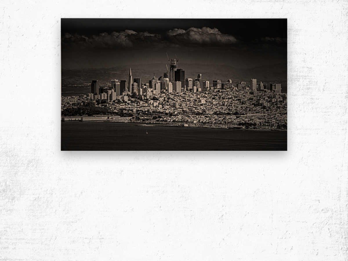 Moody Black and White photo of San Francisco Wood print