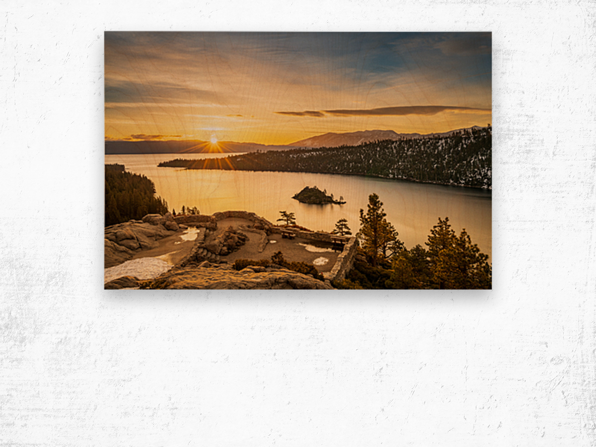 Sunrise over Emerald Bay on Lake Tahoe Wood print