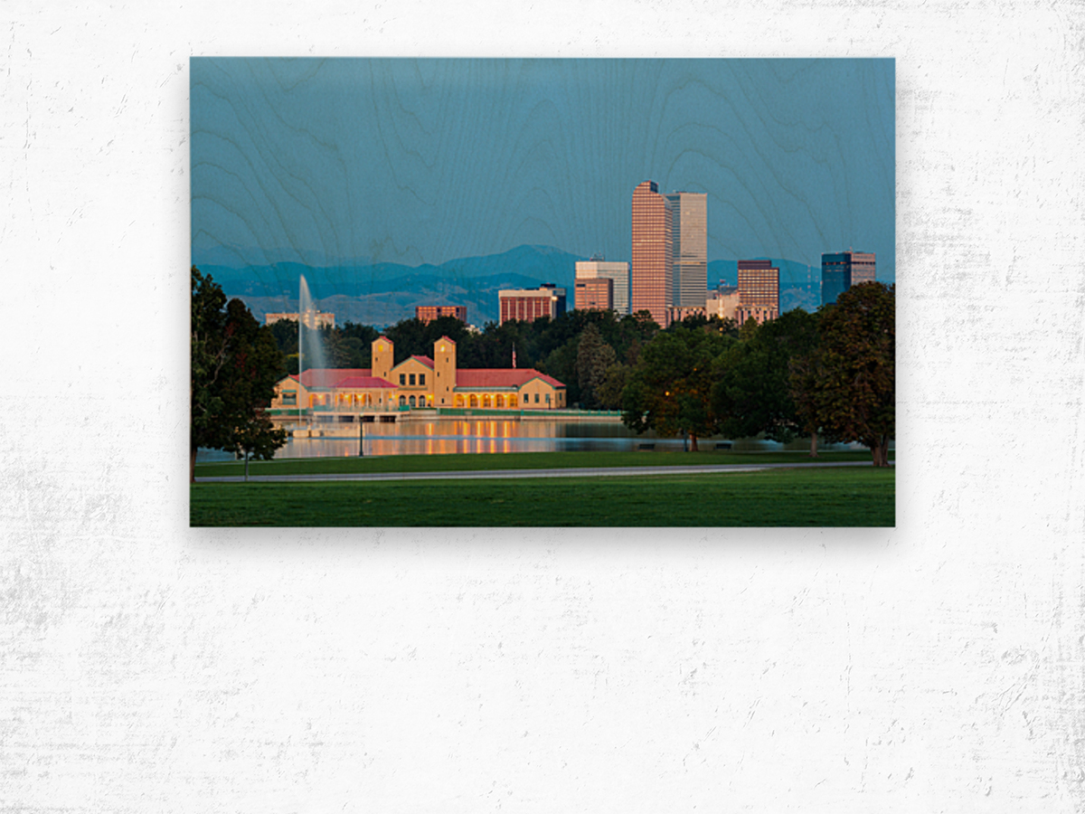 Skyline of Denver at dawn Wood print