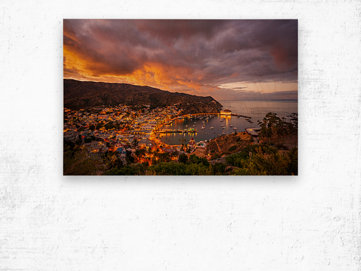 Sunset in Avalon on Catalina Island Wood print