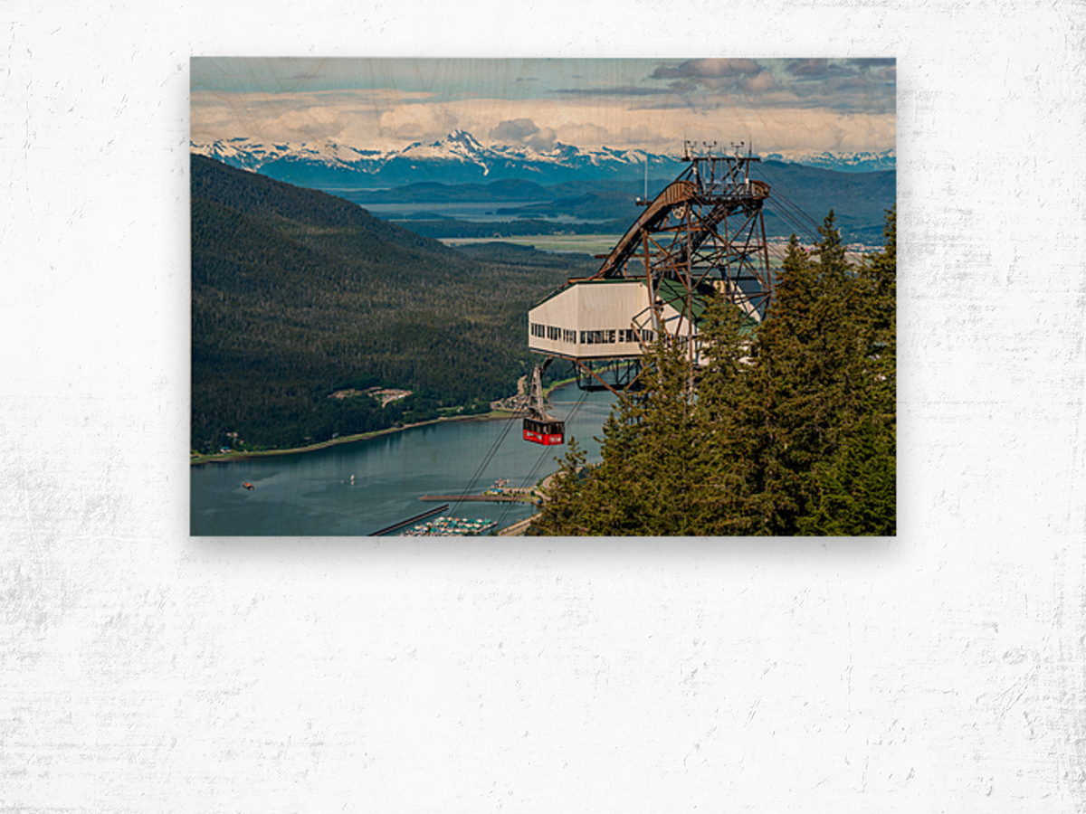 GoldBelt tram suspended above the city of Juneau Alaska Wood print