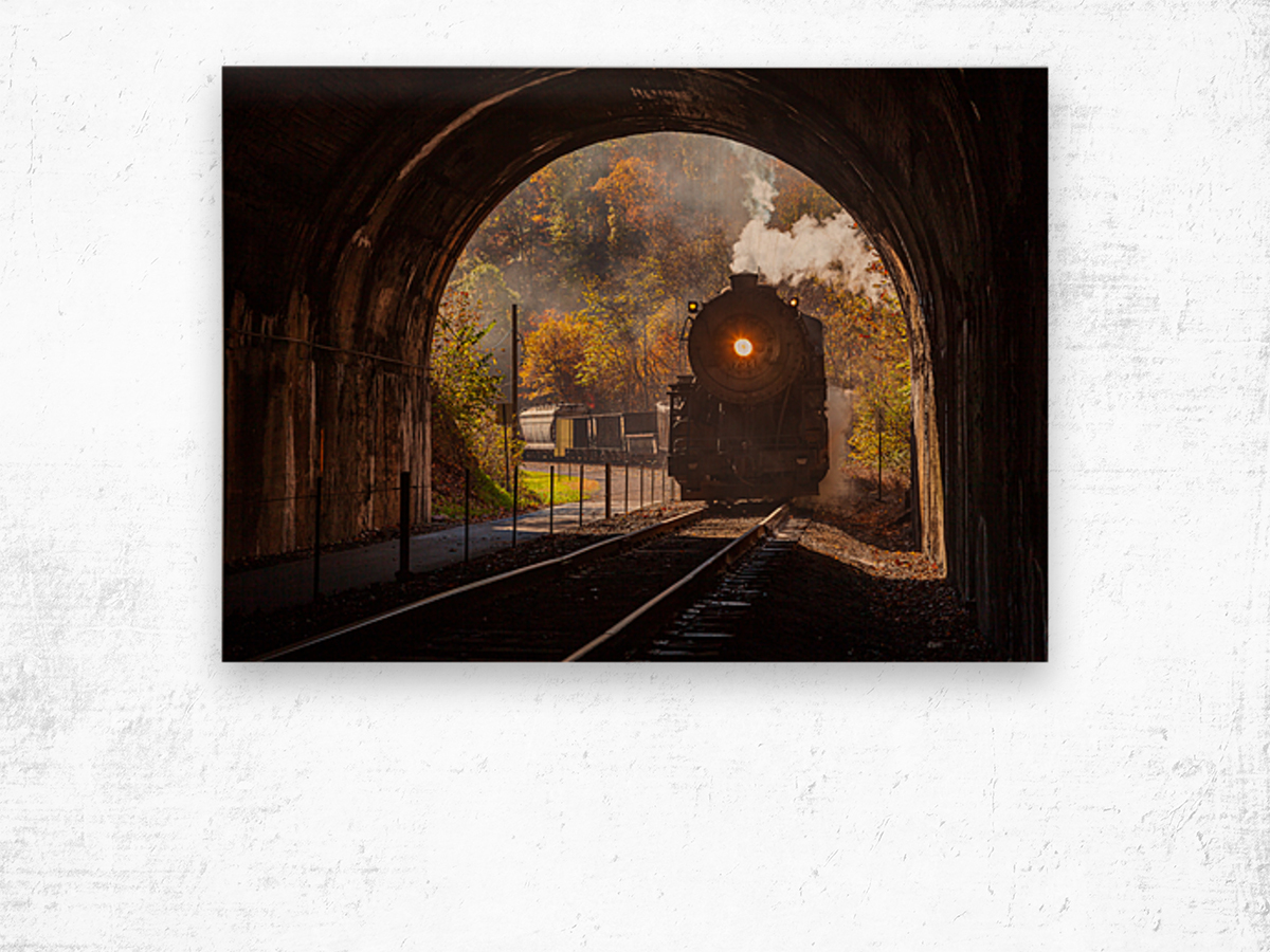 1916 Baldwin Steam locomotive enters tunnel Wood print