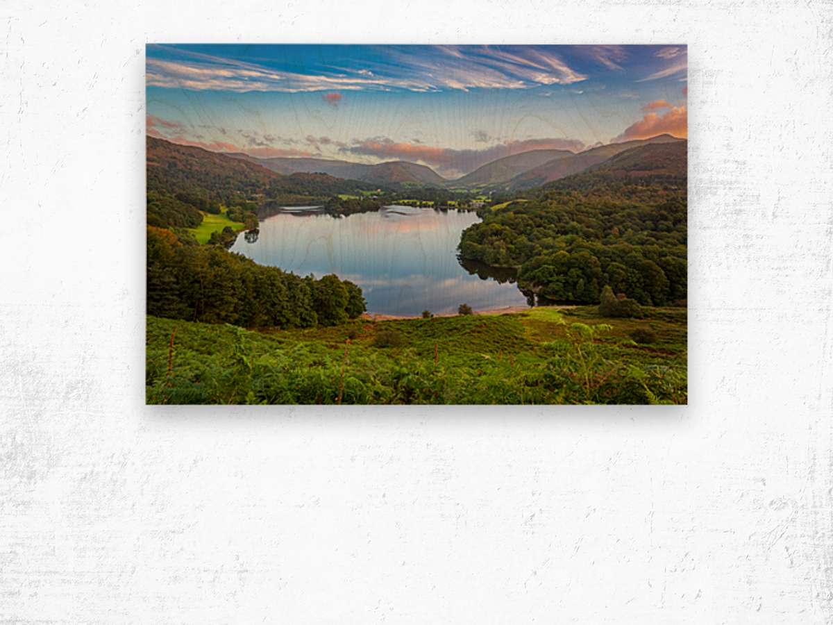 Lake Grasmere at dawn in Lake District Wood print