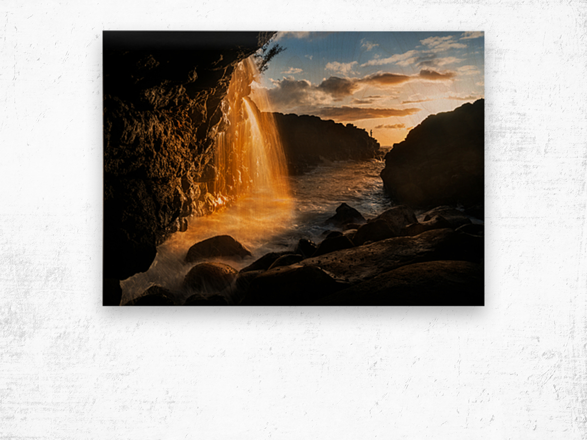 Waterfall near Queens Bath in Princeville Kauai Wood print