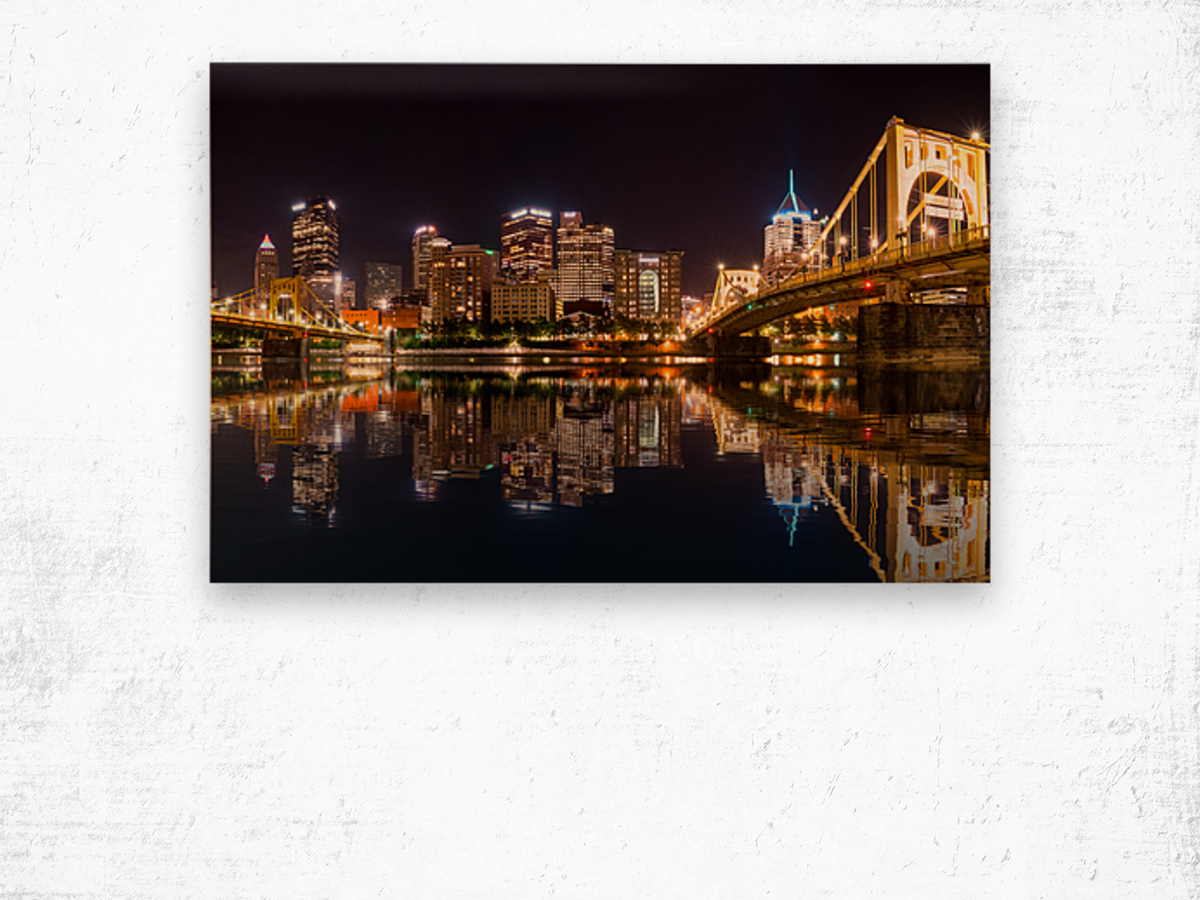 City Skyline of Pittsburgh at night Wood print